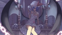 Room wings Candles dress hats Vampires red eyes sitting chains 