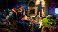 Room woman beds prince snow-white dwarfs garter belts