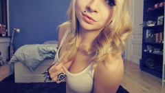 Room woman blondes blue eyes cleavage