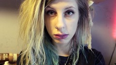 Room woman blondes blue hair blue eyes piercings hippie