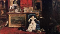 Room woman Dogs paintings studio artwork William Merrit Chase