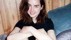 Room woman legs smiling blue eyes brunettes models pale skin 