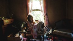 Room woman Messy brunettes window panes arms crossed