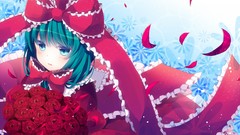 Roses bouquet dress red dress bows long hair anime girls blue 