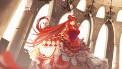 Roses dress red eyes long hair anime girls redheads cleavage 