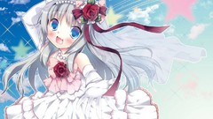 Roses dress white hair marriage blue eyes sparkles hair ribbons 