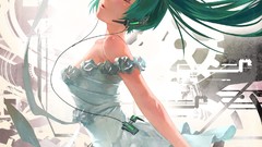 Roses headphones dress bows tattoos blush long hair anime girls 