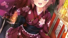 Roses legs anime girls brunettes violet eyes yukata Japanese 