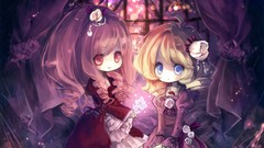 Roses red eyes blondes pink hair blue eyes lolita fashion 