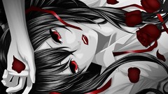 Roses red eyes monochrome anime girls lying down
