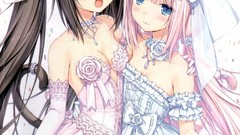 Roses white hair blush long hair anime girls blue eyes black 