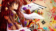 Roses wings multicolor anime girls snyp artwork