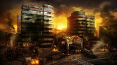 ruin fire digital art apocalyptic ruins City burning cgi render