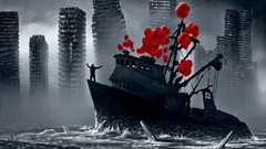 Ruins Balloons pilot Photo manipulation artwork romantically 