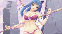 Ruins blue hair anime girls blue eyes bra cleavage underwear 