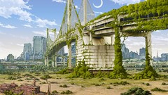 Ruins Bridges crescent moon abandoned city rainbow bridge 