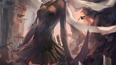 Ruins bullets anime girls brown eyes short hair black dress 