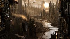 Ruins cityscapes dystopia architecture