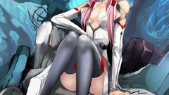 Ruins dress red eyes sitting pink hair long hair anime girls 