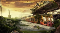Ruins post-apocalyptic trains Plants