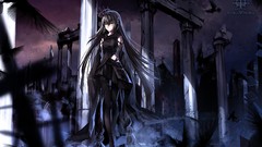 Ruins skirts long hair anime girls green eyes pantyhose black 