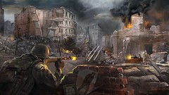 Ruins soldiers Fighting cityscapes
