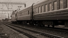 Russia monochrome vehicles railroad tracks trains