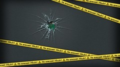 Russian bullet holes broken glass