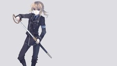 Saber blondes anime girls green eyes uniforms fate stay night 