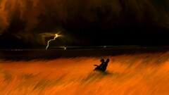 sad musician guitar storm Lightning artwork sky field alone