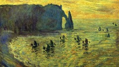 Sailboats paintings cliffs impressionism Claude Monet cove