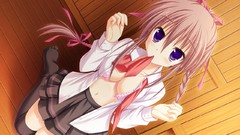 Sakura brown blush bra seifuku game cg purple eyes underwear 