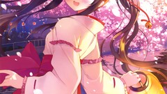 Sakura kimono blush long hair anime girls brunettes twintails 