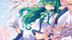 Sakura long hair anime girls green eyes kochiya sanae green 