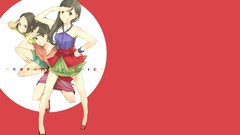 Salute red background tongue skirts anime girls brown eyes 