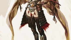 Samurai red eyes artwork fantasy art Oni