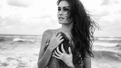Sand black and white woman wet Beaches brunettes models