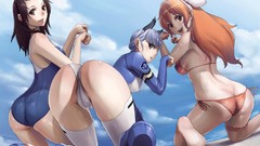 Sand clouds ass Beaches blue hair smiling long hair barefoot 