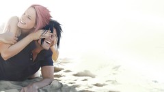 Sand couple sunlight laughing uchiha sasuke haruno sakura 