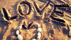 Sand love Hearts Beaches sunlight writing seashells