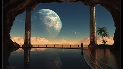 Sand Mountains moon rings 3d caves digital art tau fantasy art 