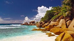 Sand nature Trees Islands Seychelles rocks Beaches corner