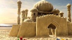 Sand ocean bucket spade digital art sand castle