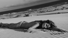 Sand ocean woman Beaches models lying down grayscale topless