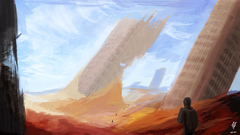 Sand post-apocalyptic buildings artwork