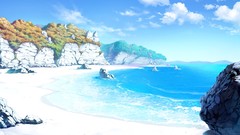 Sand Sea nature clouds summer rocks Beaches blue skies artwork 