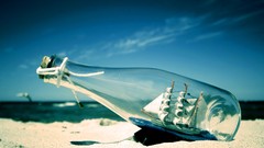 Sand Sea ships skyscapes ship in bottle