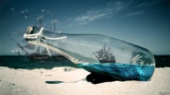 Sand Sea water land ships Beaches bottles Photo manipulation 