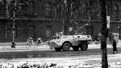 Sand snow War black and white cold white ice France Army cars 