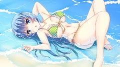 Sand water Anime wet Beaches blush anime girls lying down 